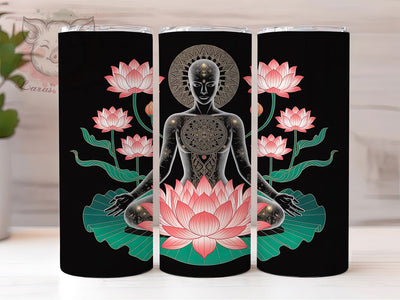 Embroidered Boho Lotus Yoga Tumbler, Yoga Lotus Wrap, 20Oz Sublimation Design, Boho Yoga Drinkware, Spiritual Lotus Cup, Meditation Gift Idea, Elegant Lotus Tumbler Sublimation Lara' s Designs 