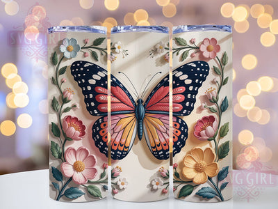 Embroidered Butterfly Nature Tumbler, Insect Art, Elegant Wrap, Sublimation Art, 20oz Tumbler, Colorful Design, Nature Theme Sublimation SvggirlplusArt 