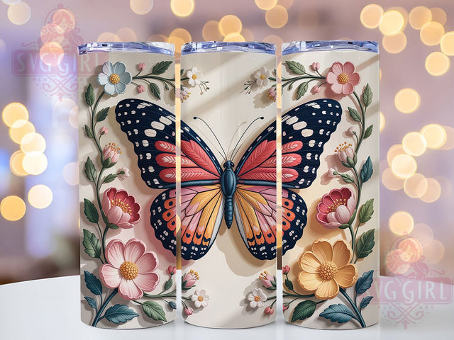 Embroidered Butterfly Nature Tumbler, Insect Art, Elegant Wrap, Sublimation Art, 20oz Tumbler, Colorful Design, Nature Theme Sublimation SvggirlplusArt 
