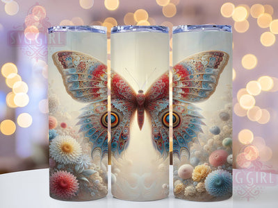 Embroidered Butterfly Nature Tumbler, Insect Art, Elegant Wrap, Sublimation Art, 20oz Tumbler, Colorful Design, Nature Theme Sublimation SvggirlplusArt 