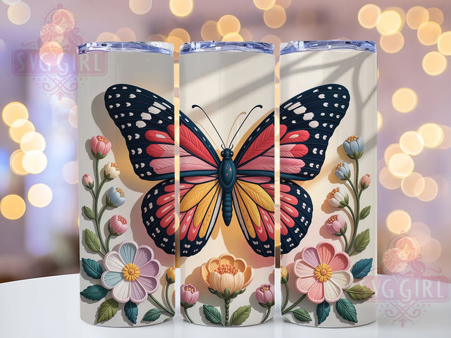 Embroidered Butterfly Nature Tumbler, Insect Art, Elegant Wrap, Sublimation Art, 20oz Tumbler, Colorful Design, Nature Theme Sublimation SvggirlplusArt 