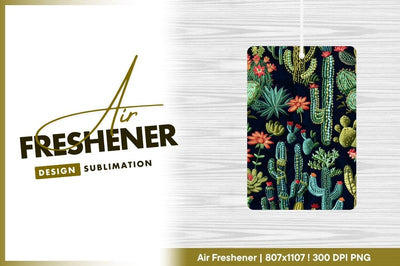 Embroidered Cactus and Succulent Pattern on Dark Blue Fabric with Red Orange Flowers Sublimation Regulrcrative 