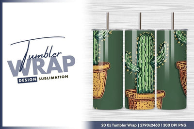 Embroidered cactus in a pot tumbler png Sublimation Regulrcrative 