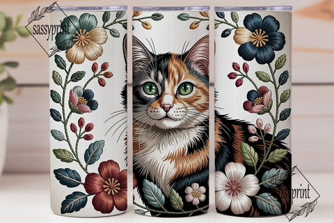 Embroidered Calico Cat 20oz Tumbler Wrap Sublimation sassyprint 
