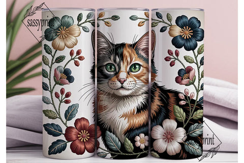 Embroidered Calico Cat 20oz Tumbler Wrap Sublimation sassyprint 
