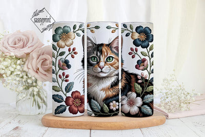 Embroidered Calico Cat 20oz Tumbler Wrap Sublimation sassyprint 