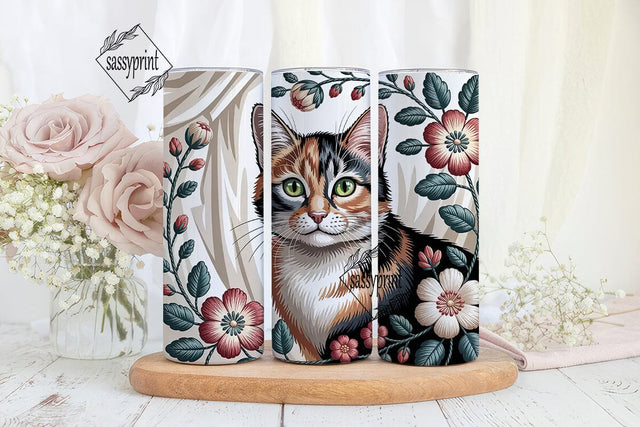 Embroidered Calico Cat 20oz Tumbler Wrap Sublimation sassyprint 