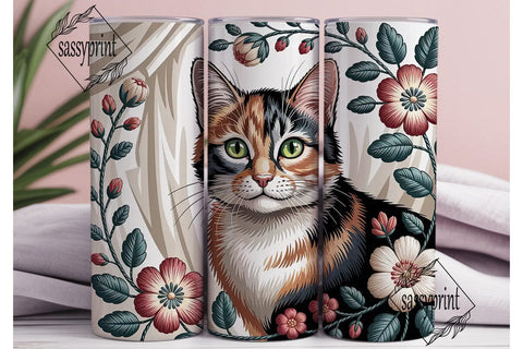 Embroidered Calico Cat 20oz Tumbler Wrap Sublimation sassyprint 