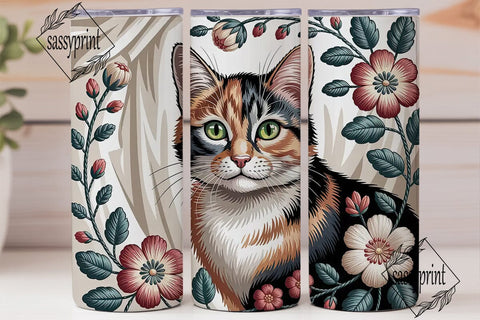 Embroidered Calico Cat 20oz Tumbler Wrap Sublimation sassyprint 
