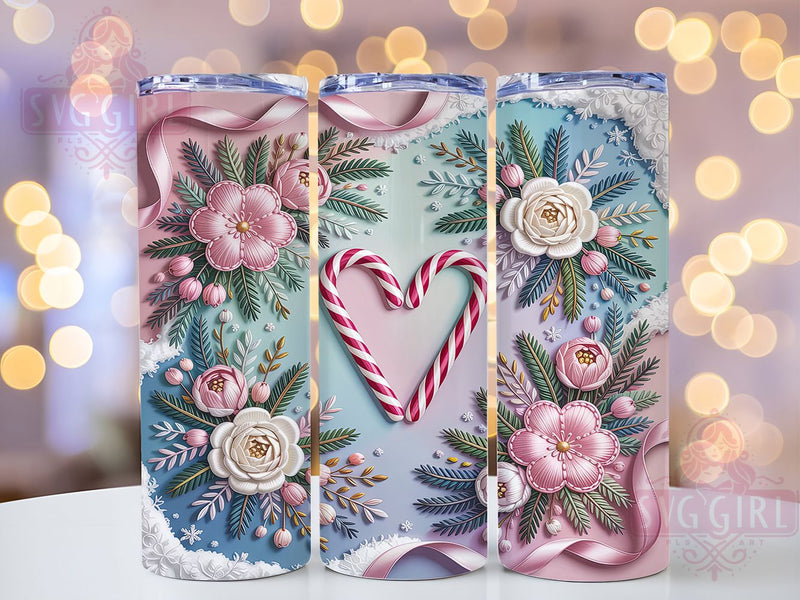 Embroidered Candy Cane Tumbler, Candy Cane Design, Christmas Embroidery Art, Festive Holiday Graphic, Cute Candy Cane Pattern, 20oz Tumbler, Sublimation Design Sublimation SvggirlplusArt 