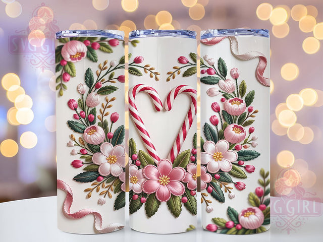Embroidered Candy Cane Tumbler, Candy Cane Design, Christmas Embroidery Art, Festive Holiday Graphic, Cute Candy Cane Pattern, 20oz Tumbler, Sublimation Design Sublimation SvggirlplusArt 
