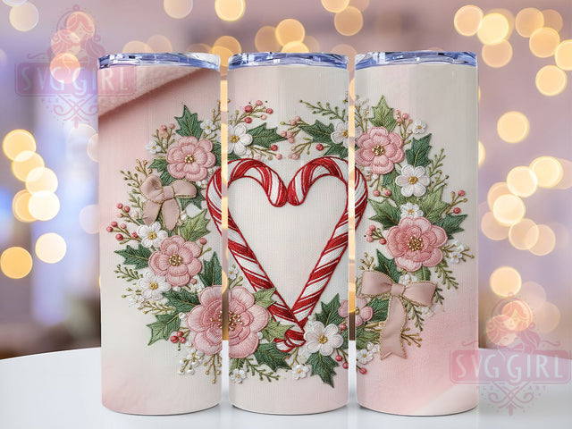 Embroidered Candy Cane Tumbler, Candy Cane Design, Christmas Embroidery Art, Festive Holiday Graphic, Cute Candy Cane Pattern, 20oz Tumbler, Sublimation Design Sublimation SvggirlplusArt 