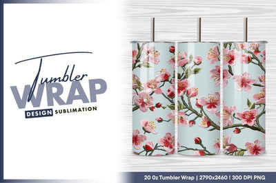 Embroidered cherry blossom branches seamless tumbler png Sublimation Regulrcrative 