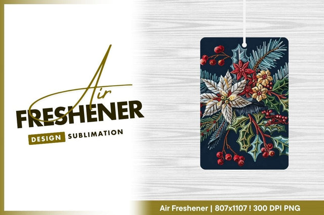 Embroidered Christmas Floral Arrangement with Poinsettia Holly Berries and Pine Needles Sublimation Regulrcrative 