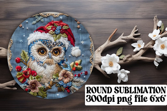 Embroidered Christmas Owl Circle Sublimation afrosvg 