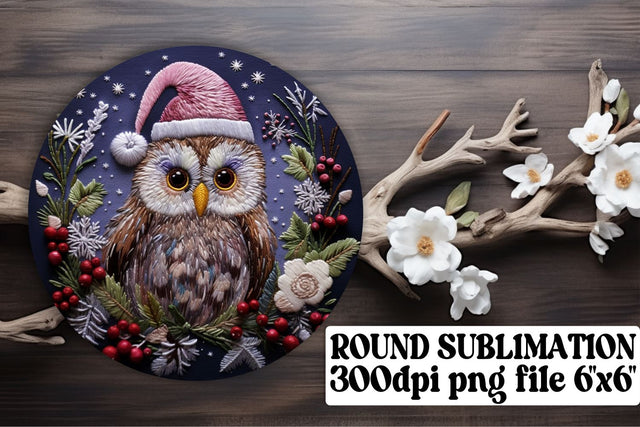 Embroidered Christmas Owl Circle Sublimation afrosvg 