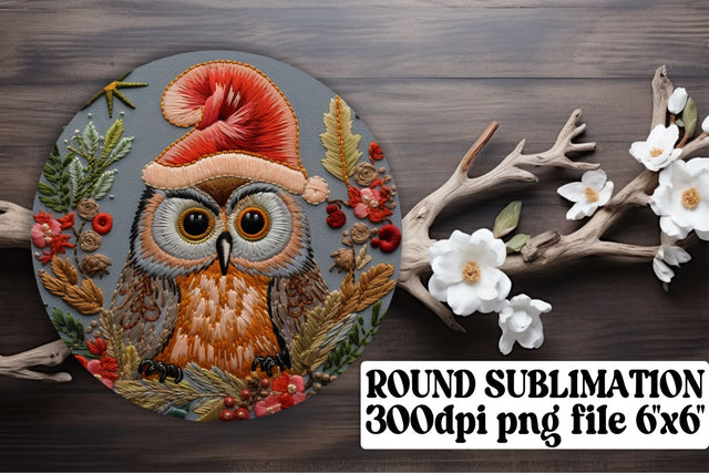 Embroidered Christmas Owl Circle Sublimation afrosvg 