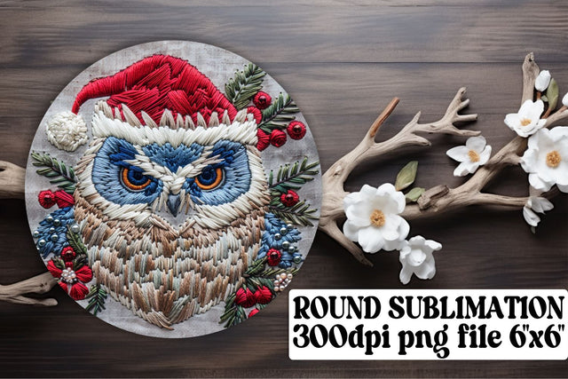 Embroidered Christmas Owl Circle Sublimation afrosvg 