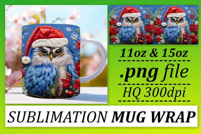 Embroidered Christmas Owl Design 11oz 15oz Mug Wrap Sublimation afrosvg 