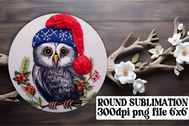 Embroidered Christmas Owl Design Sublimation afrosvg 