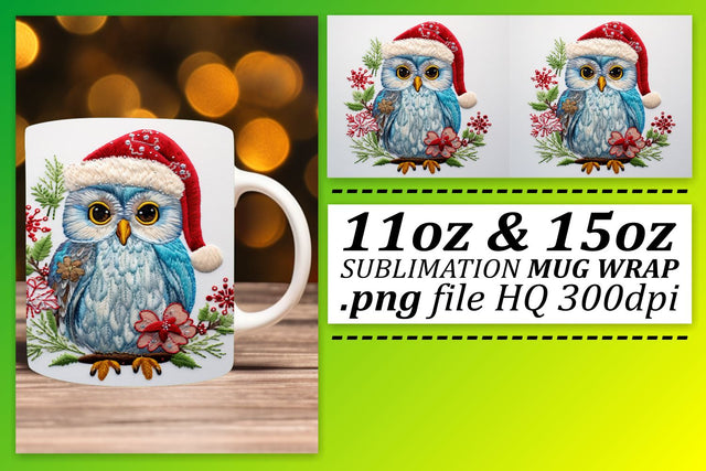 Embroidered Christmas Owl Mug Wrap 11oz 15oz Sublimation Sublimation afrosvg 