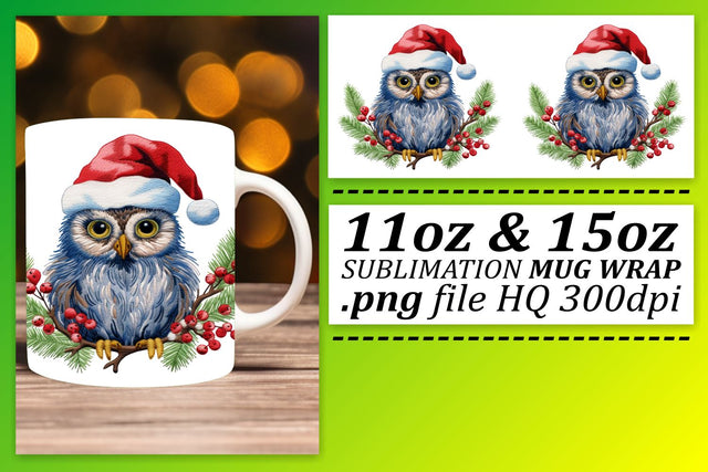 Embroidered Christmas Owl Mug Wrap Winter 11oz 15oz Sublimation afrosvg 