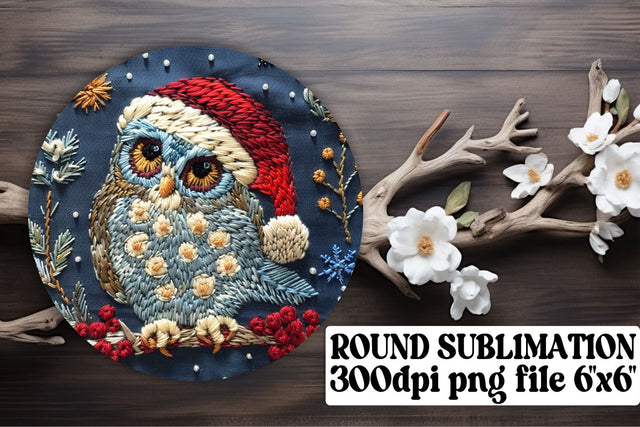 Embroidered Christmas Owl Round Design Sublimation afrosvg 