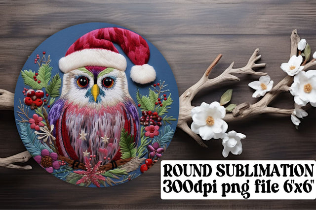 Embroidered Christmas Owl Round Design Sublimation afrosvg 