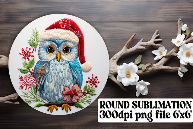 Embroidered Christmas Owl Round Design Sublimation afrosvg 