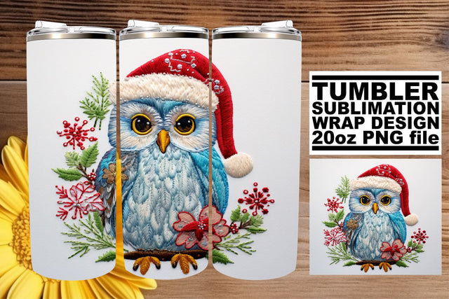 Embroidered Christmas Owl Tumbler Wrap 20oz Sublimation Sublimation afrosvg 