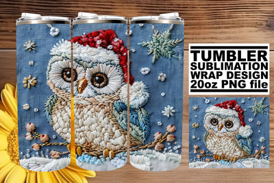 Embroidered Christmas Owl Tumbler Wrap Winter 20oz Sublimation afrosvg 