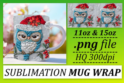 Embroidered Christmas Owl Wrap 11oz 15oz Mug Sublimation Sublimation afrosvg 