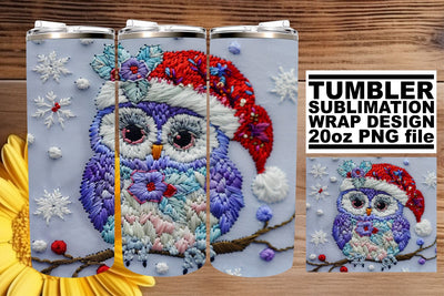 Embroidered Christmas Owl Wrap 20oz Holiday Tumbler Sublimation afrosvg 