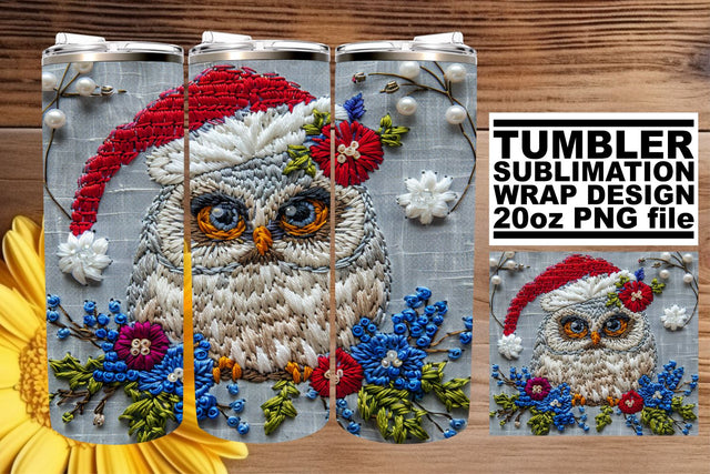 Embroidered Christmas Owl Wrap 20oz Tumbler Design Sublimation afrosvg 