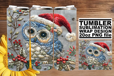 Embroidered Christmas Owl Wrap 20oz Tumbler Holiday Sublimation afrosvg 