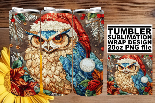 Embroidered Christmas Owl Wrap 20oz Tumbler Sublimation Sublimation afrosvg 