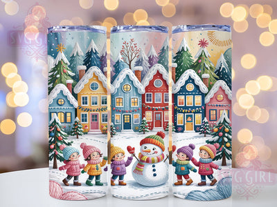Embroidered Christmas Town Tumbler, Faux Stitch, Holiday Town, Festive Wrap, 20oz Tumbler, Sublimation Design, Winter Pattern Sublimation SvggirlplusArt 