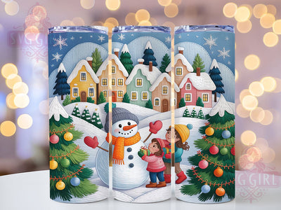Embroidered Christmas Town Tumbler, Faux Stitch, Holiday Town, Festive Wrap, 20oz Tumbler, Sublimation Design, Winter Pattern Sublimation SvggirlplusArt 