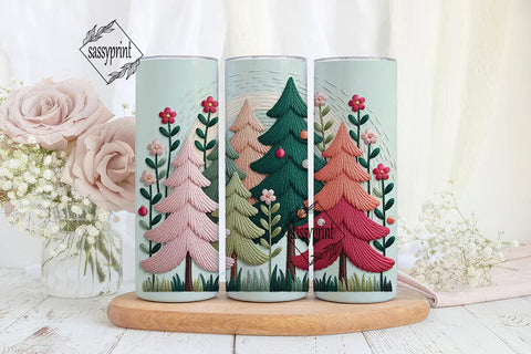 Embroidered Christmas Tree 20oz Tumbler Sublimation sassyprint 