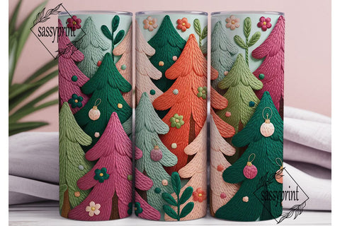 Embroidered Christmas Tree 20oz Tumbler Sublimation sassyprint 