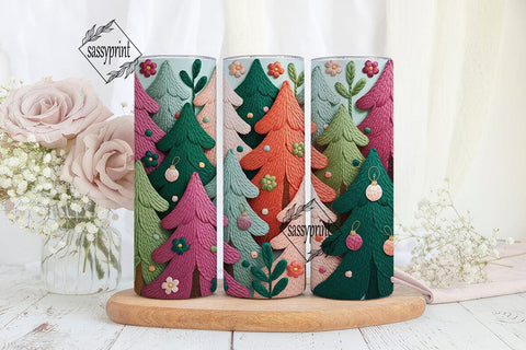 Embroidered Christmas Tree 20oz Tumbler Sublimation sassyprint 