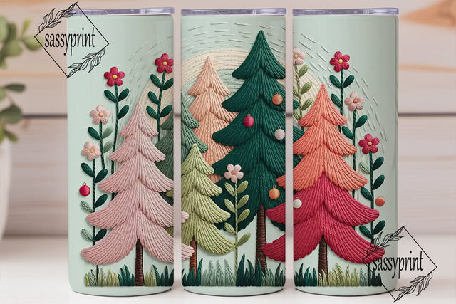 Embroidered Christmas Tree 20oz Tumbler Sublimation sassyprint 