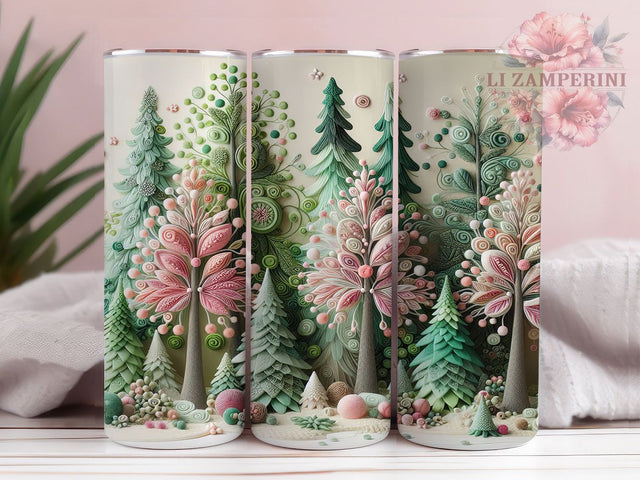 Embroidered Christmas Tree Tumbler, Holiday Stitch Wrap, 20Oz Skinny Tumbler, Festive Embroidery Sublimation, Rustic Christmas Tree Design, Cozy Stitched Holiday Tumbler, Handmade Look Wrap Sublimation Li Zamperini 