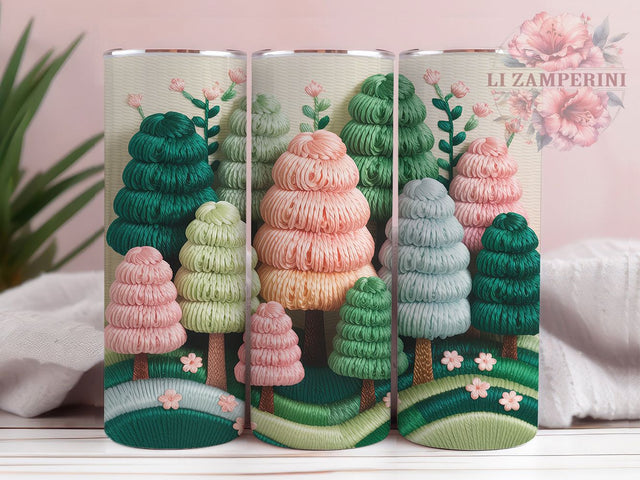 Embroidered Christmas Tree Tumbler, Holiday Stitch Wrap, 20Oz Skinny Tumbler, Festive Embroidery Sublimation, Rustic Christmas Tree Design, Cozy Stitched Holiday Tumbler, Handmade Look Wrap Sublimation Li Zamperini 