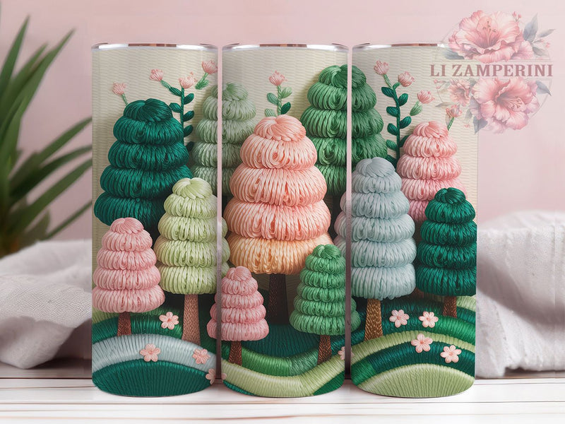 Embroidered Christmas Tree Tumbler, Holiday Stitch Wrap, 20Oz Skinny Tumbler, Festive Embroidery Sublimation, Rustic Christmas Tree Design, Cozy Stitched Holiday Tumbler, Handmade Look Wrap Sublimation Li Zamperini 