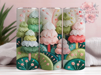 Embroidered Christmas Tree Tumbler, Holiday Stitch Wrap, 20Oz Skinny Tumbler, Festive Embroidery Sublimation, Rustic Christmas Tree Design, Cozy Stitched Holiday Tumbler, Handmade Look Wrap Sublimation Li Zamperini 