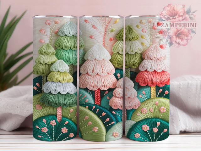 Embroidered Christmas Tree Tumbler, Holiday Stitch Wrap, 20Oz Skinny Tumbler, Festive Embroidery Sublimation, Rustic Christmas Tree Design, Cozy Stitched Holiday Tumbler, Handmade Look Wrap Sublimation Li Zamperini 