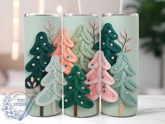 Embroidered Christmas Tree Tumbler, Holiday Stitch Wrap, Festive Embroidery Sublimation Design, 20oz Tree Tumbler, Cozy Needlework Mug, Whimsical Christmas Cup, Rustic Embroidery Art Sublimation ToriDesigns 