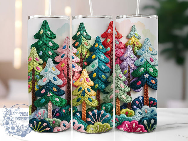Embroidered Christmas Tree Tumbler, Holiday Stitch Wrap, Festive Embroidery Sublimation Design, 20oz Tree Tumbler, Cozy Needlework Mug, Whimsical Christmas Cup, Rustic Embroidery Art Sublimation ToriDesigns 