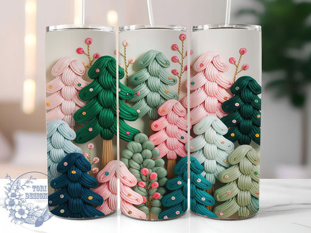 Embroidered Christmas Tree Tumbler, Holiday Stitch Wrap, Festive Embroidery Sublimation Design, 20oz Tree Tumbler, Cozy Needlework Mug, Whimsical Christmas Cup, Rustic Embroidery Art Sublimation ToriDesigns 